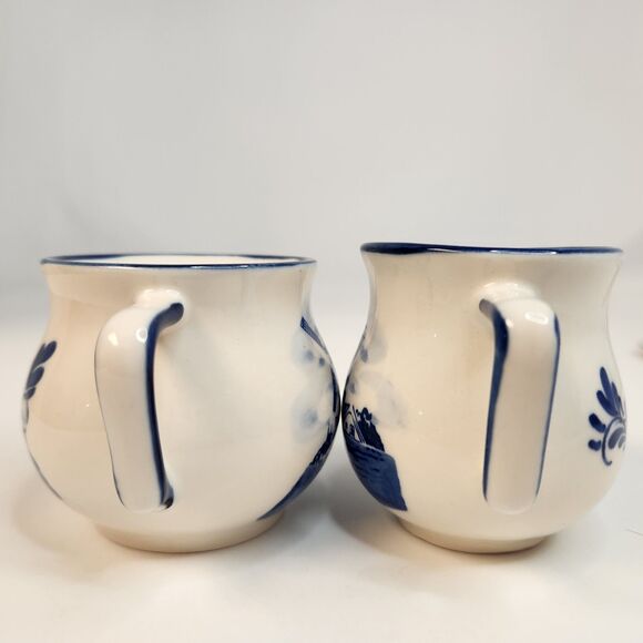 Delft Blue Mini Ceramic Creamer, Covered Sugar Bowl w/Tray Hand Painted 3 Pc Set - Picture 5 of 16